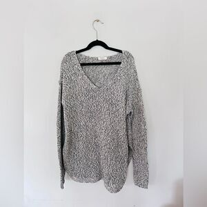 Harper | black and white knit v-neck sweater with elbow patches | size small